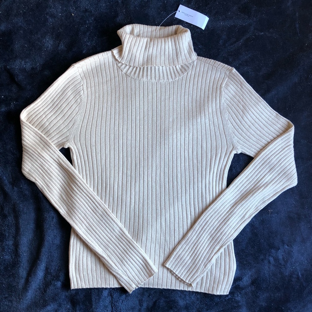 SOLD! AE Oatmeal Beige Ribbed Cropped Turtleneck - Picture 1 of 7